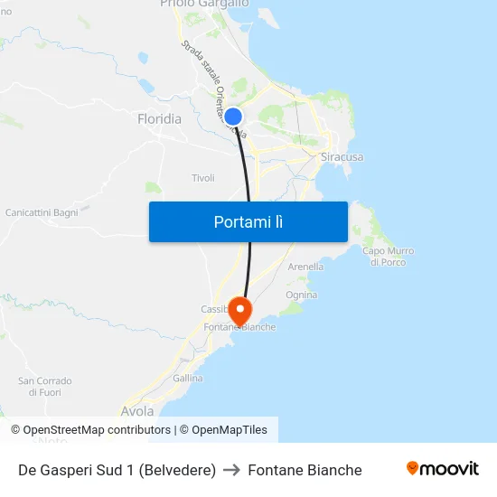 De Gasperi Sud 1 (Belvedere) to Fontane Bianche map