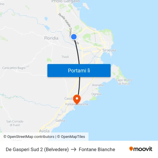 De Gasperi Sud 2 (Belvedere) to Fontane Bianche map