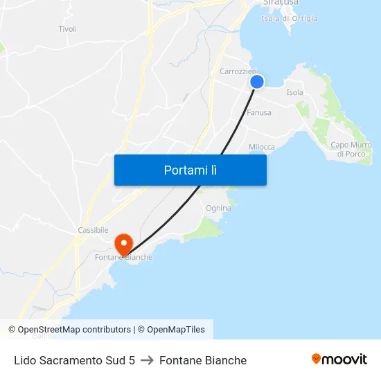Lido Sacramento Sud 5 to Fontane Bianche map