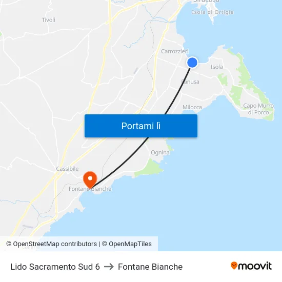 Lido Sacramento Sud 6 to Fontane Bianche map