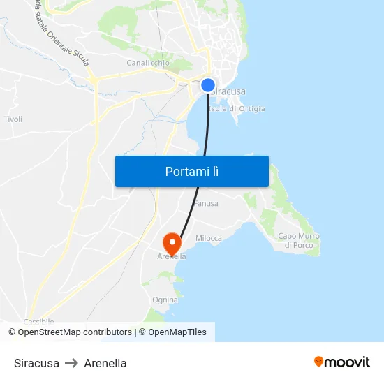 Siracusa to Arenella map