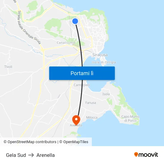 Gela Sud to Arenella map