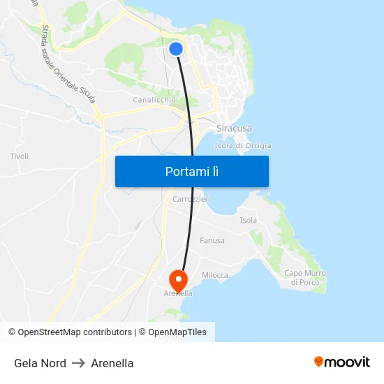 Gela Nord to Arenella map