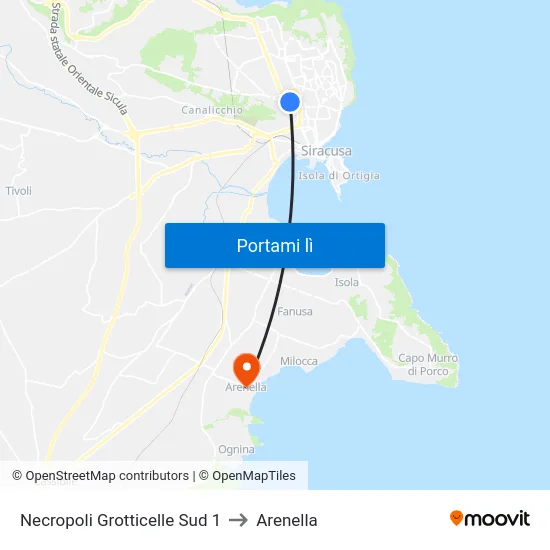 Necropoli Grotticelle Sud 1 to Arenella map