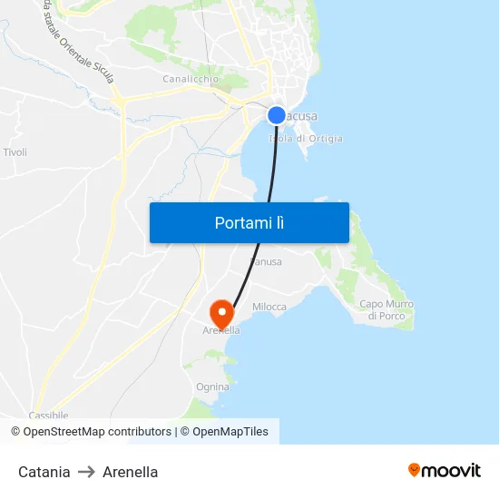 Catania to Arenella map