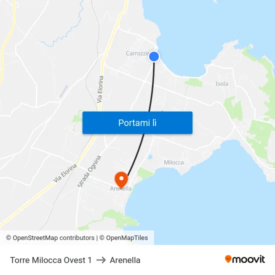 Torre Milocca Ovest 1 to Arenella map