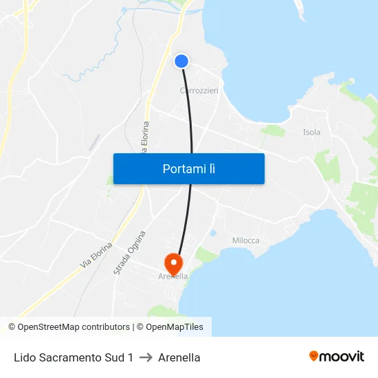 Lido Sacramento Sud 1 to Arenella map