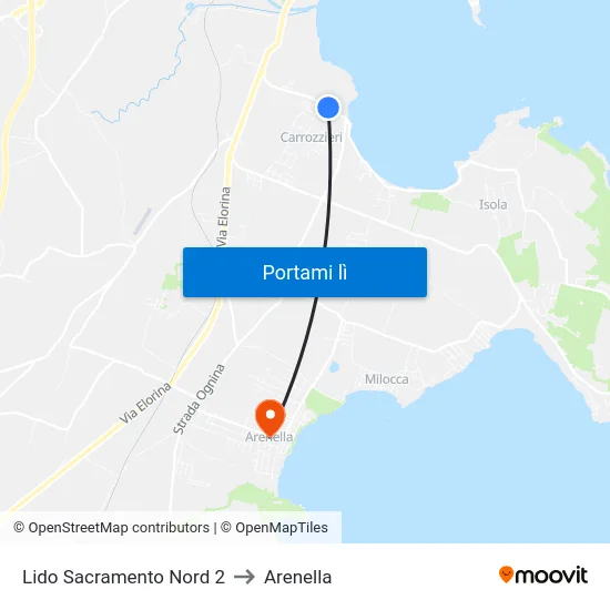 Lido Sacramento Nord 2 to Arenella map