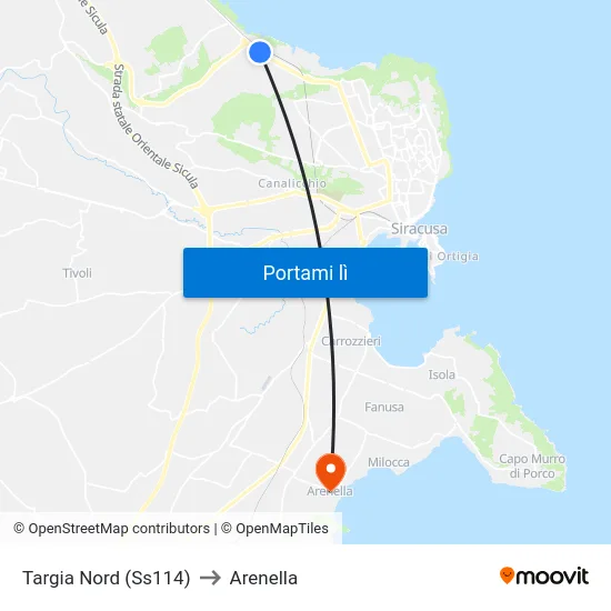 Targia Nord (Ss114) to Arenella map