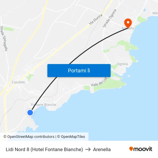 Lidi Nord 8 (Hotel Fontane Bianche) to Arenella map