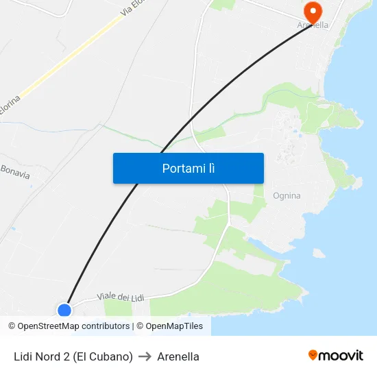 Lidi Nord 2 (El Cubano) to Arenella map