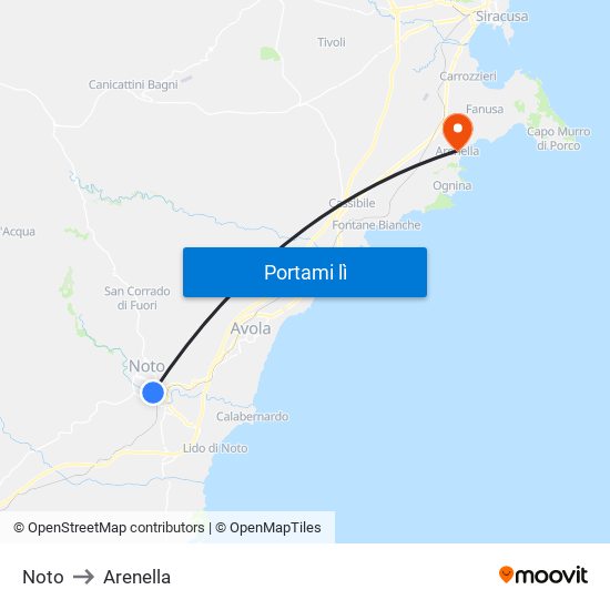 Noto to Arenella map