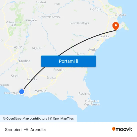 Sampieri to Arenella map