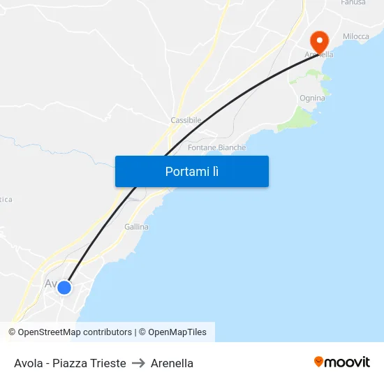 Avola - Piazza Trieste to Arenella map