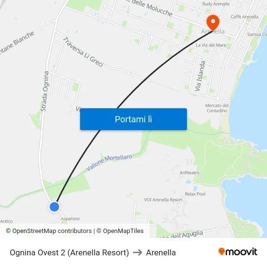 Ognina Ovest 2 (Arenella Resort) to Arenella map