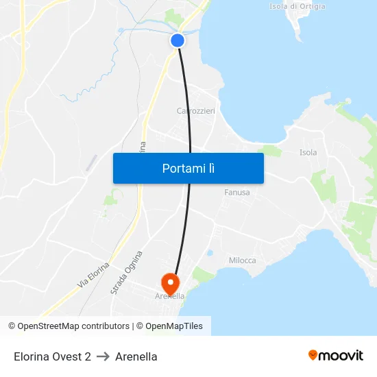 Elorina Ovest 2 to Arenella map