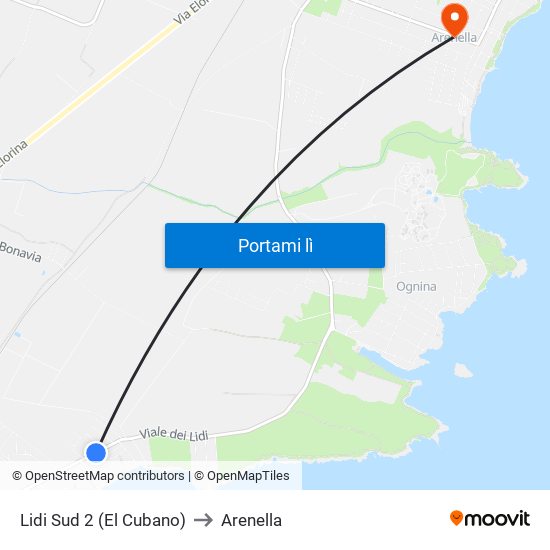 Lidi Sud 2 (El Cubano) to Arenella map
