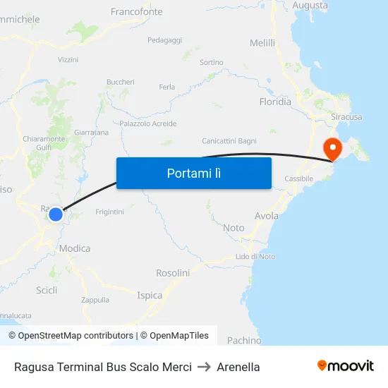 Ragusa Terminal Bus Scalo Merci to Arenella map