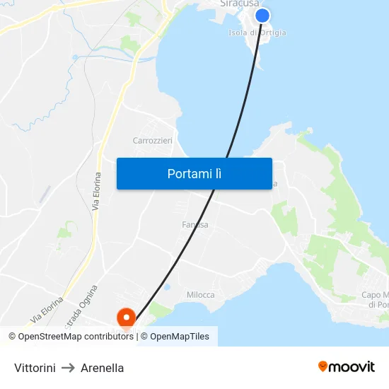 Vittorini to Arenella map