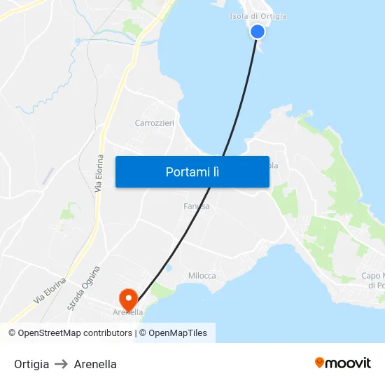 Ortigia to Arenella map