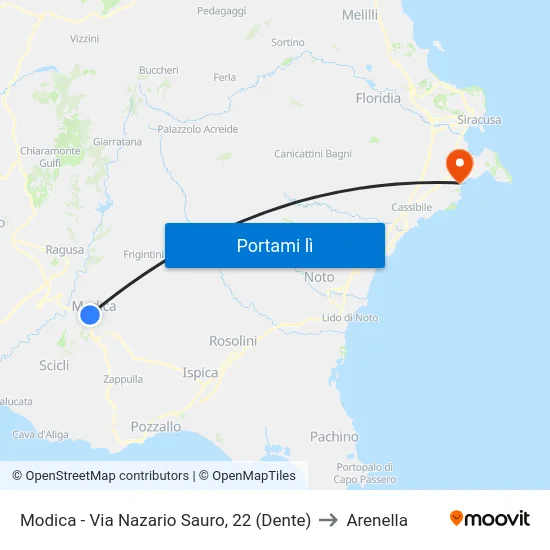 Modica - Via Nazario Sauro, 22 (Dente) to Arenella map