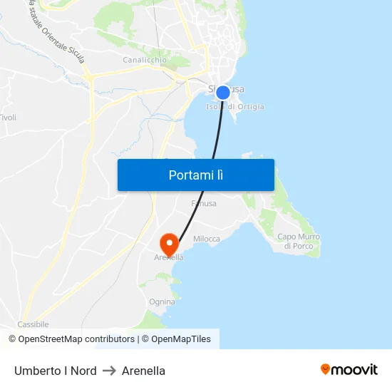 Umberto I Nord to Arenella map