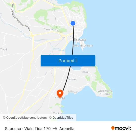 Siracusa - Viale Tica 170 to Arenella map