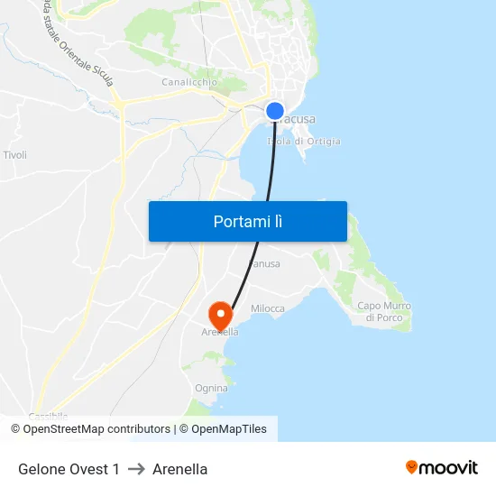 Gelone Ovest 1 to Arenella map