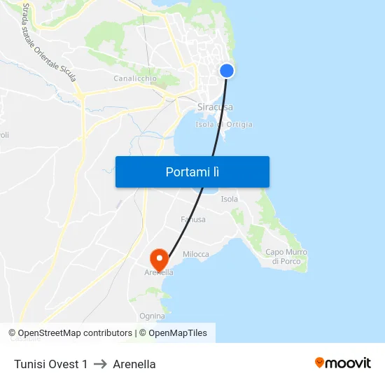 Tunisi Ovest 1 to Arenella map