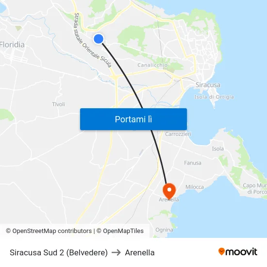 Siracusa Sud 2 (Belvedere) to Arenella map