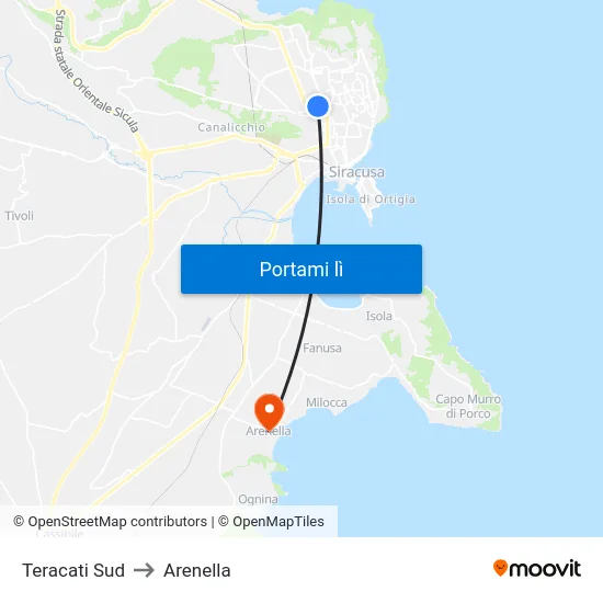 Teracati Sud to Arenella map