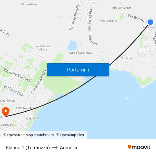 Blanco 1 (Terrauzza) to Arenella map