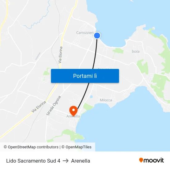 Lido Sacramento Sud 4 to Arenella map