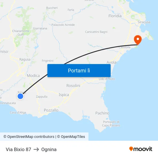 Via Bixio 87 to Ognina map