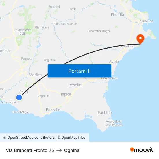 Via Brancati Fronte 25 to Ognina map