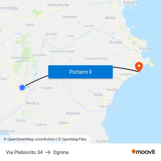 Via Plebiscito 34 to Ognina map
