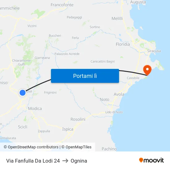 Via Fanfulla Da Lodi 24 to Ognina map