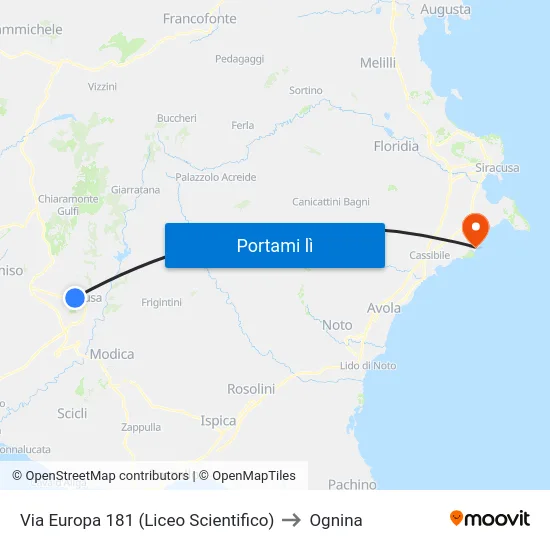 Via Europa 181 (Liceo Scientifico) to Ognina map
