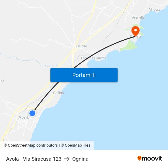 Avola - Via Siracusa 123 to Ognina map