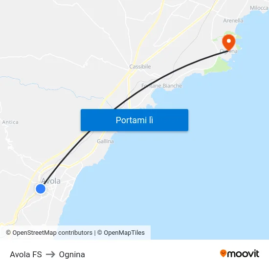 Avola FS to Ognina map