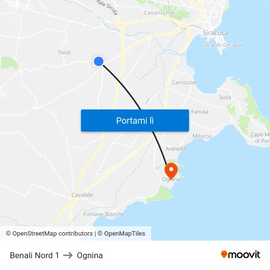 Benali Nord 1 to Ognina map