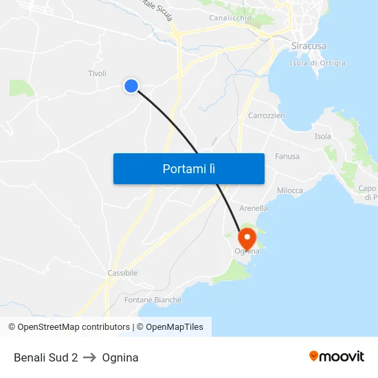 Benali Sud 2 to Ognina map