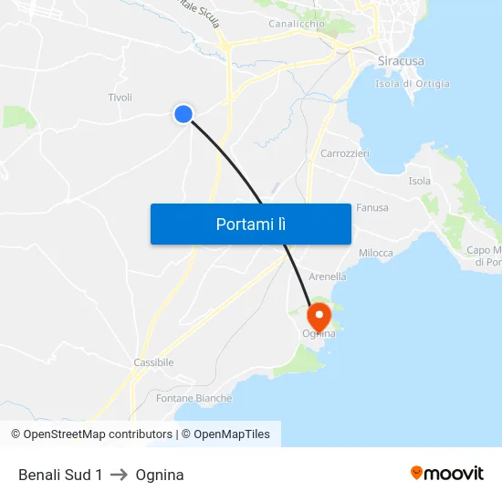 Benali Sud 1 to Ognina map