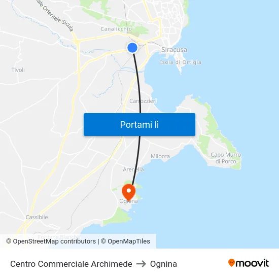 Centro Commerciale Archimede to Ognina map