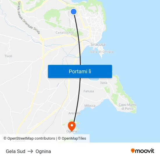 Gela Sud to Ognina map