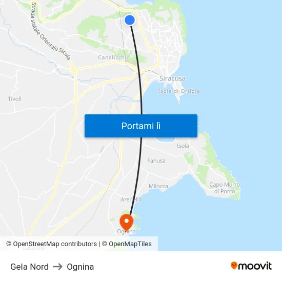 Gela Nord to Ognina map