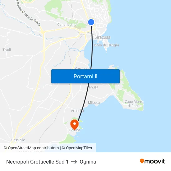 Necropoli Grotticelle Sud 1 to Ognina map