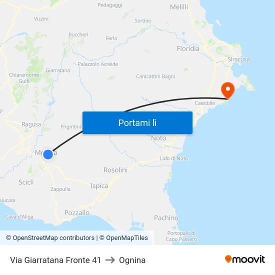 Via Giarratana Fronte 41 to Ognina map