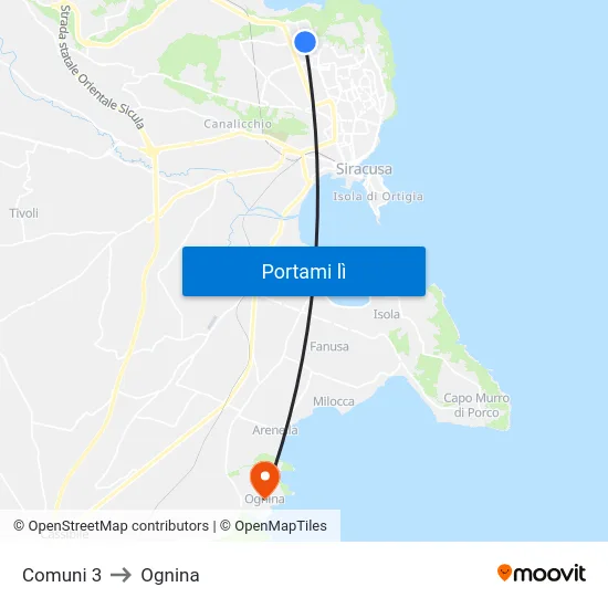 Comuni 3 to Ognina map