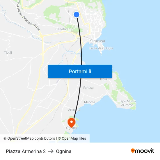 Piazza Armerina 2 to Ognina map